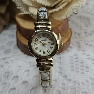 Vivani Crystal gold tone Leather Band Watch Vintage Vivani Gold Tone Watch Set: 7 Interchangeable Bands  main image 3